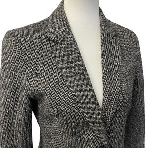 Chaiken Herringbone Black White Lined Stretch Wool 2-Button Blazer Jacket Size 6